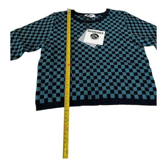 Daydreamers Teal Green Black Checker Pullover Long Sleeve Sweater Size L NEW - Picture 7 of 15